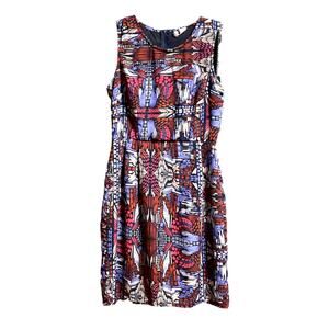 Japna Juniors Medium Sleeveless Dress Blue Pink Red Geometric Knee Length Career